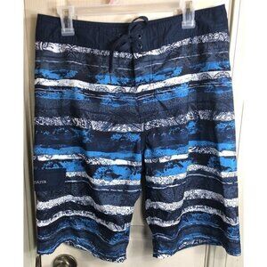 Prana Mens Size 32 Striped Blue Drawstring Board Shorts